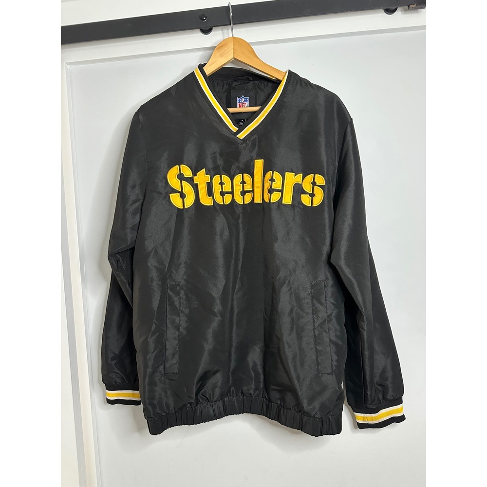 NFL Steelers Pullover Jacket Medium Black Gold Embroidered Patch Football‎